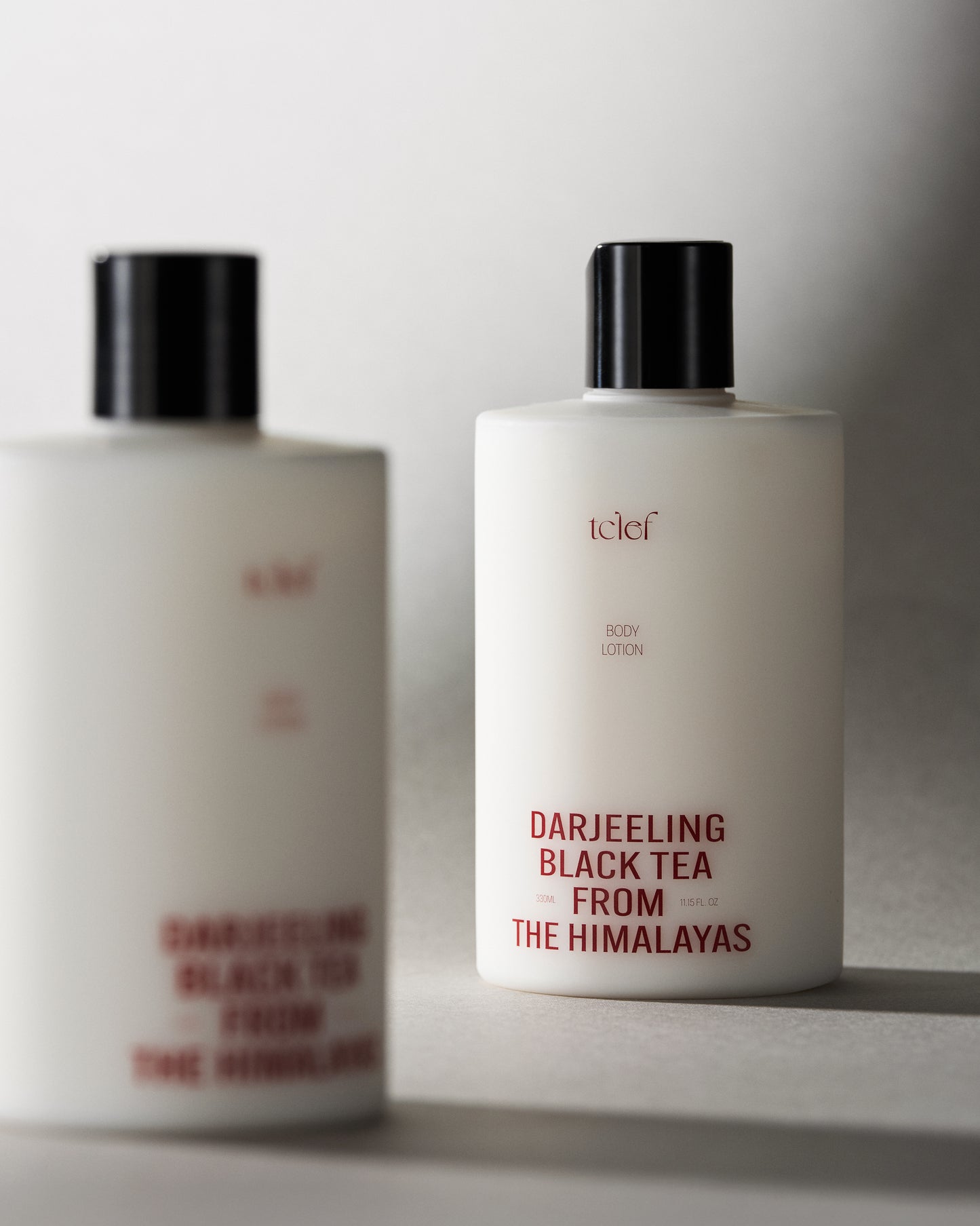 Moisturizing TCLEF body lotion featuring black tea essence, designed to nourish and smooth the skin.
