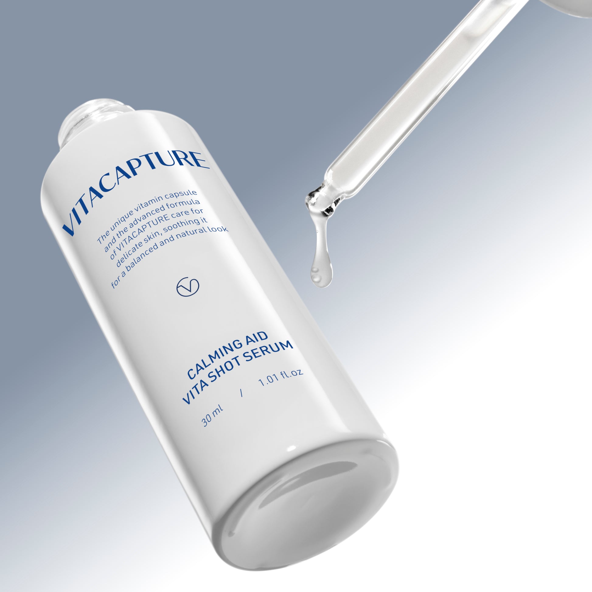 Lightweight Korean skincare serum infused with vitamins to calm irritation and brighten tired, stressed skin.