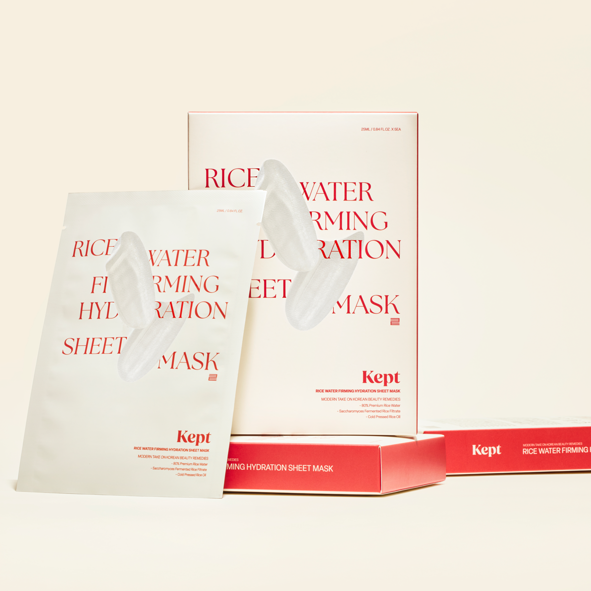 Kept Rice Water Sheet Mask placed beside skincare products and towel – flatlay of Korean self-care routine. Beautifulsmile cosmetics UK