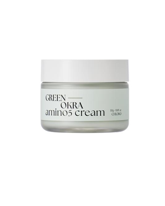 Chloro Green Okra Amino 5 Cream – Korean skincare moisturizer in a green jar, infused with okra extract and amino acids. Beautifulsmile cosmetics UK