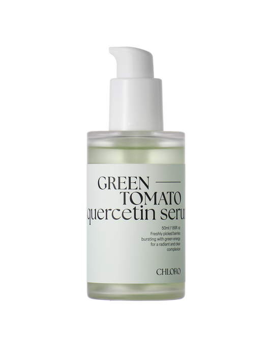 Chloro Green Tomato Quercetin Serum – Korean skincare antioxidant serum in a sleek green bottle, part of K-beauty routine. Beautifulsmile cosmetics UK