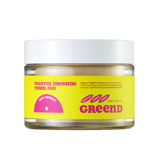 GReenD Vegitox Dressing Toner Pad – Korean skincare exfoliating and hydrating toner pads in a green tub. Beautifulsmile cosmetics UK