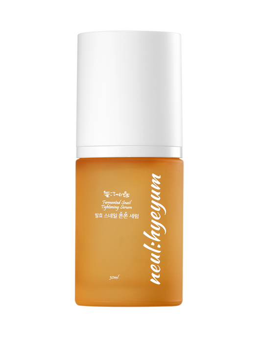 NEUL:HYEYUM Fermented Snail Tightening Serum – firming Korean skincare serum with snail filtrate and fermented ingredients in a pump bottle. Beautifulsmile cosmetics UK