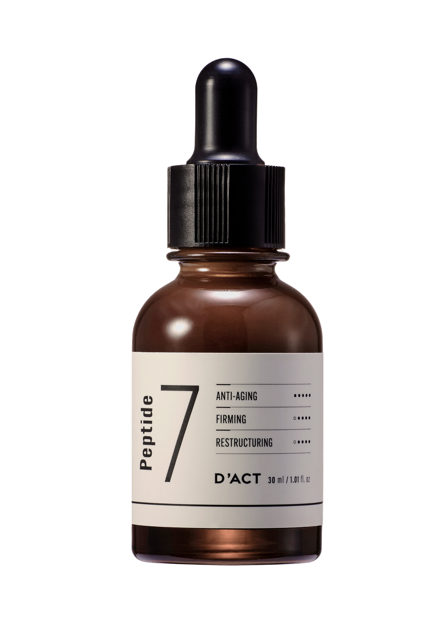 D'ACT Peptide 7 Serum – Korean K-beauty anti-aging serum with 7 peptides in a sleek dropper bottle. Beautifulsmile cosmetics UK