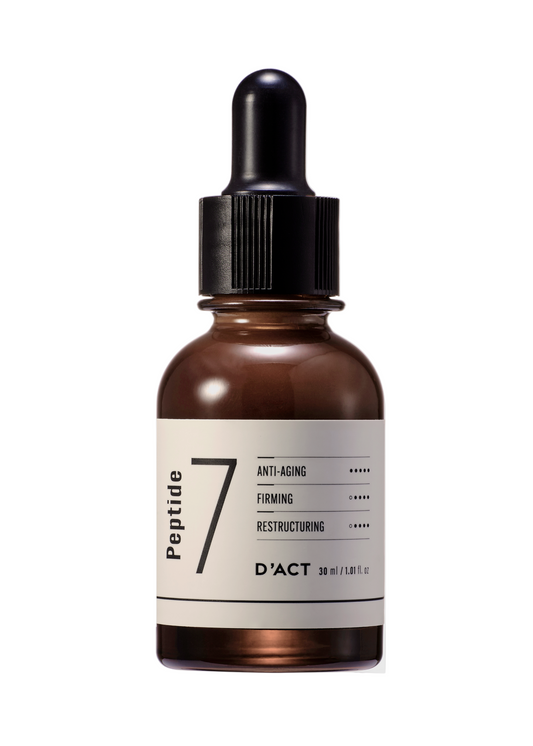 D'ACT Peptide 7 Serum – Korean K-beauty anti-aging serum with 7 peptides in a sleek dropper bottle. Beautifulsmile cosmetics UK