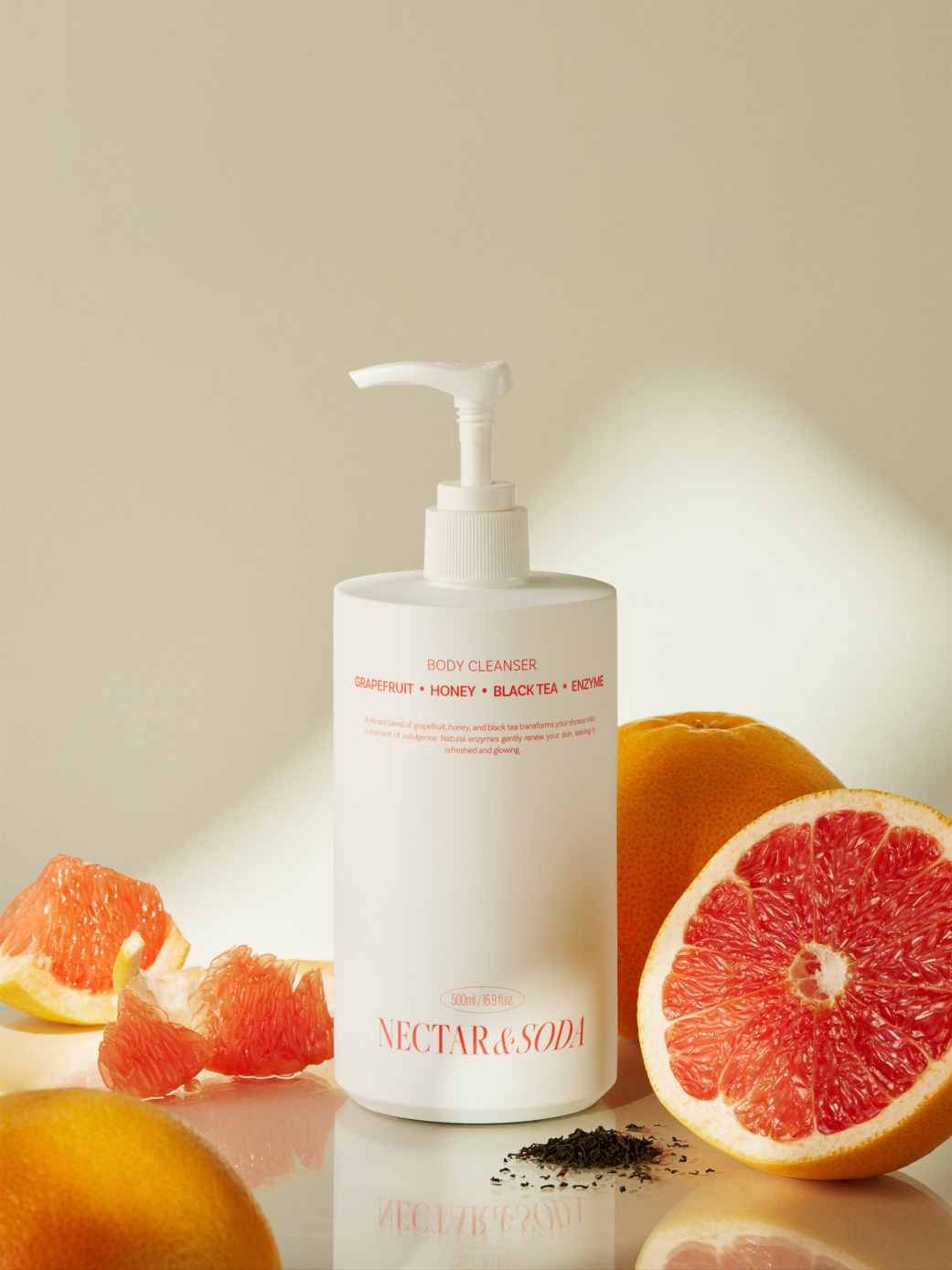 Elegant Green Plum Fruit Enzyme Body Cleanser placed on a natural background highlighting its refreshing and purifying formula.