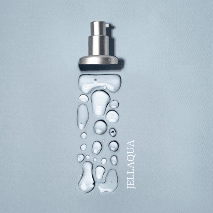 Jellaqua Skin & Lotion pump bottles on white background, lightweight and soothing skincare duo. Beautifulsmile cosmetics UK