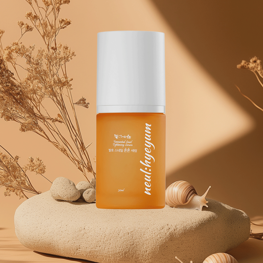 K-beauty NEUL:HYEYUM Fermented Snail Tightening Serum displayed in a modern skincare setup – ideal for improving firmness and skin texture. Beautifulsmile cosmetics UK