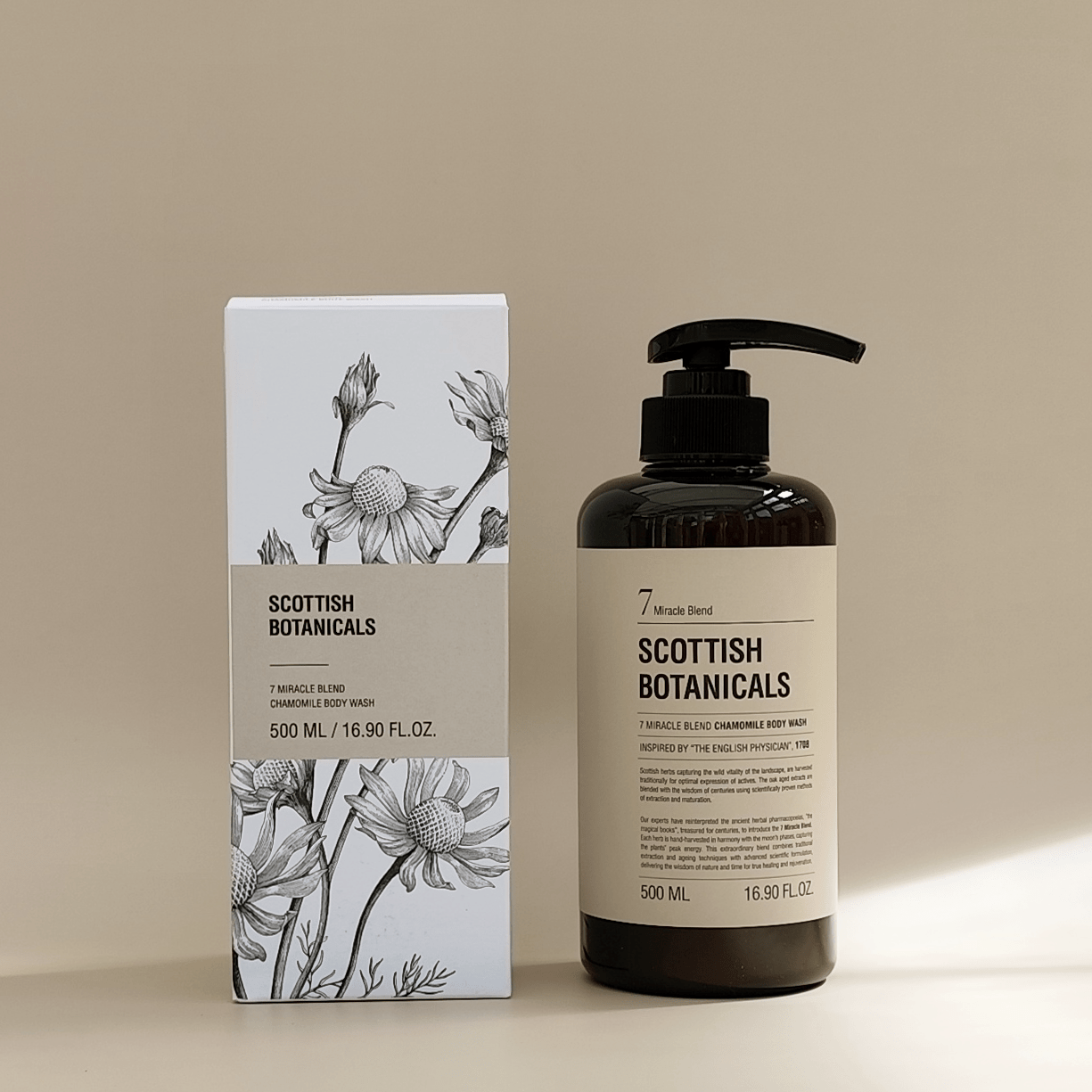 Natural body wash infused with chamomile and herbal extracts by Scottish Botanicals