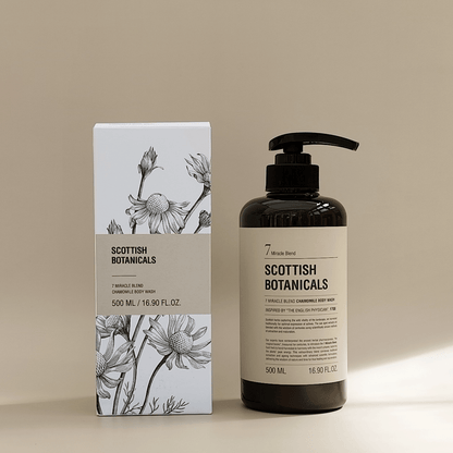 Natural body wash infused with chamomile and herbal extracts by Scottish Botanicals