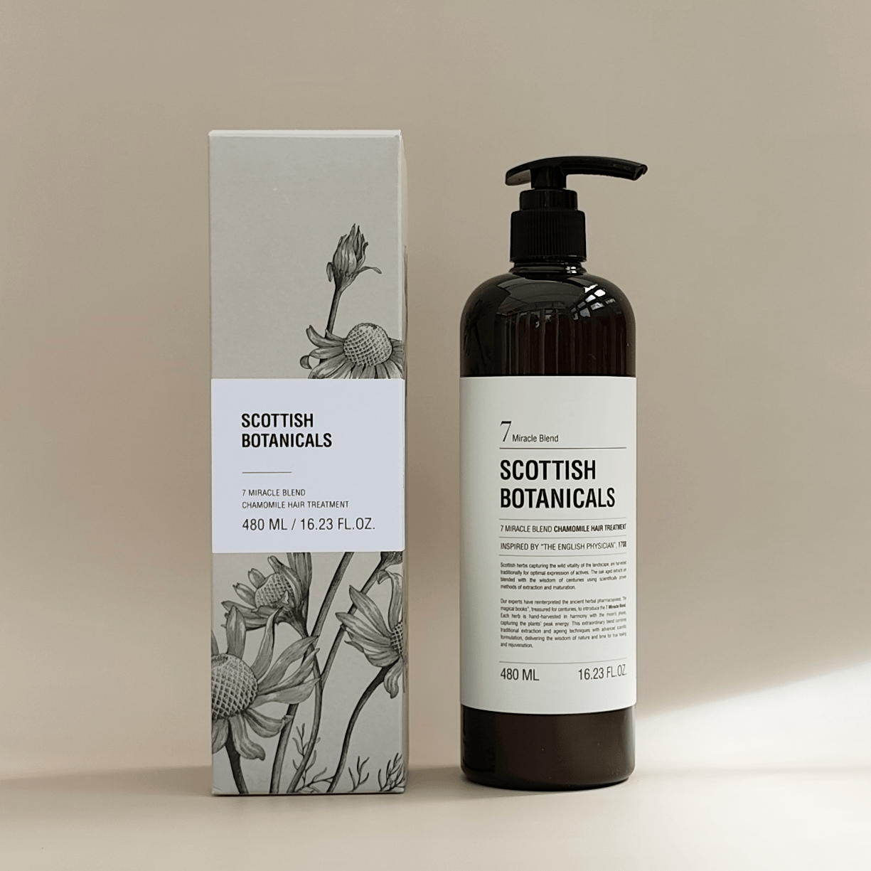 Chamomile Hair Treatment bottle from Scottish Botanicals, part of the 7 Miracle Blend collection