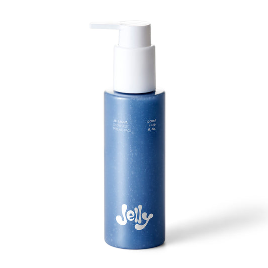 Jellaqua Glow Jelly Peeling Pack in pump bottle, Korean skincare with jellyfish extract for gentle exfoliation. Beautifulsmile cosmetics UK