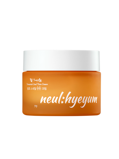 K-beauty NEUL:HYEYUM Fermented Snail Firm Cream in minimalist packaging on a skincare shelf – ideal for tightening and moisturizing skin. Beautifulsmile cosmetics UK