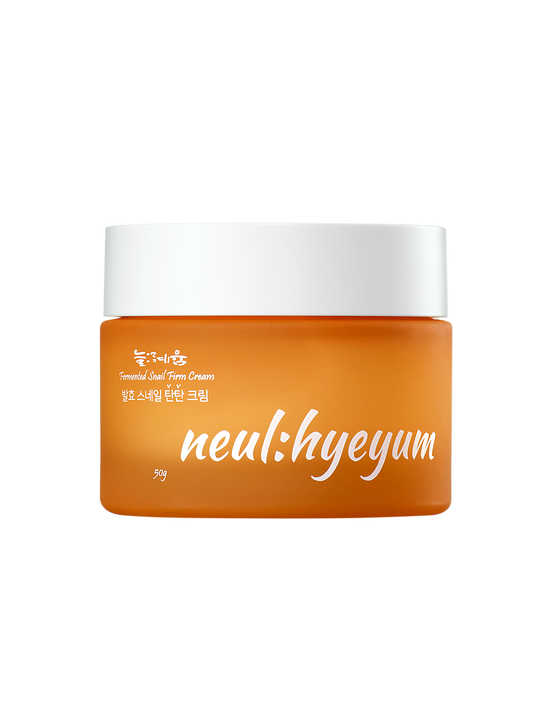 K-beauty NEUL:HYEYUM Fermented Snail Firm Cream in minimalist packaging on a skincare shelf – ideal for tightening and moisturizing skin. Beautifulsmile cosmetics UK