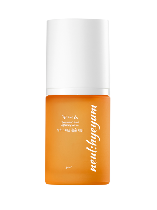 NEUL:HYEYUM Fermented Snail Tightening Serum – firming Korean skincare serum with snail filtrate and fermented ingredients in a pump bottle. Beautifulsmile cosmetics UK