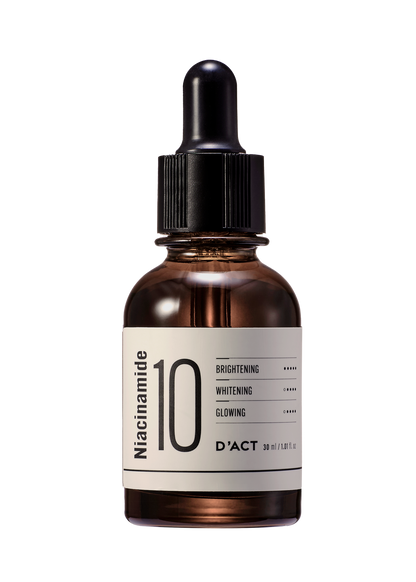D'ACT Niacinamide 10 Serum – Korean skincare brightening serum with 10% niacinamide in a minimal dropper bottle. Beautifulsmile cosmetics UK